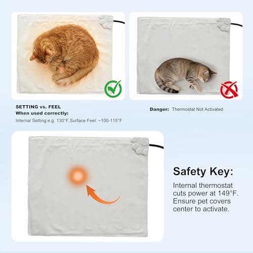 ZOMISIA Cat Heating Pad - 11 Adjustable Temperature and 25 Timer Options, Heated Cat Bed Indoor with Chew-Resistant Cord for Small Dogs, 18x18 Inch