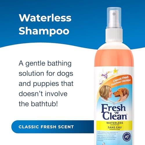 PetAg Fresh ’n Clean Waterless Shampoo, Classic Fresh Scent - 12 oz - Rinse-Free, Anti-Tangle Spray - Gently Cleanses and Moisturizes with Aloe Vera - Soap Free