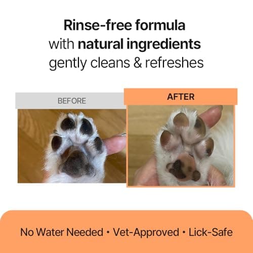 PetO’Cera Waterless Shampoo for Dogs & Cats–No Rinse Foam, Lick-Safe, Itch Relief, Detangles & Moisturizes, Hypoallergenic, Vet-Approved, 5.07oz/150ml