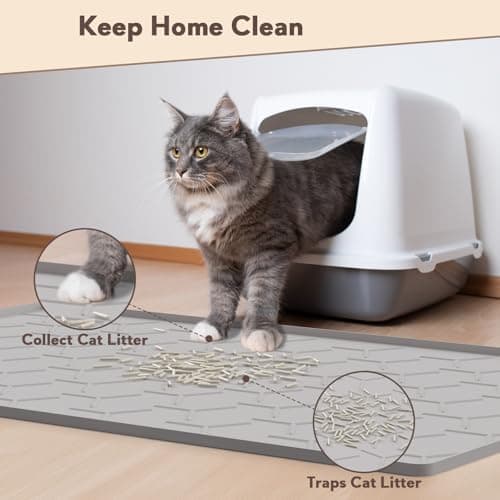 Garoopion Cat Litter Box Mat, Large 40" X 28" Litter Trapping Mat for Cats, Waterproof Silicone Pad for Floor, Gray