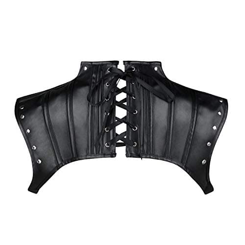 Charmian Women's Steampunk Gothic Accessories PU Leather Pauldron Collared Rivet Armor Costume Shrug Jacket Black Small