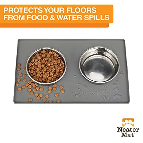 Neater Pet Brands Neater Mat Cat & Dog Food Mat, Waterproof & BPA-Free Silicone Placemat with Raised Edge for Under Food and Water Bowls, 19" x 12", Gunmetal Grey