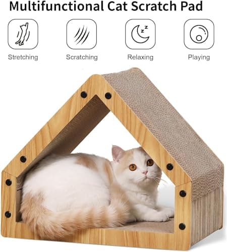 FUKUMARU Cat Scratcher House, Cozy Cardboard Design, Safe and Secure for Kittens, Eco-Friendly, 16.14 in Bevelled Surface, Maximum Load Capacity 22 Lbs