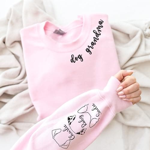 UrbanNEST Custom Embroidered Dog Grandma Sweatshirt, for Dog Grandma, Personalized Granddog Shirt with Name On Sleeve, Dog Nana Gifts, Pet Lover Gifts