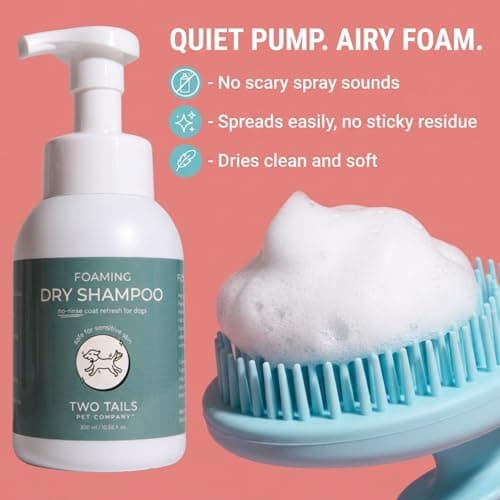 Two Tails Pet Company Foaming Dry Shampoo for Dogs – Waterless No-Rinse Dog Shampoo, Coat Refresher & Deodorizing Foam, Gentle for Sensitive Skin, 10.55 fl oz