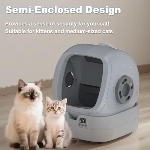 UPFAS Automatic Cat Litter Box Self Cleaning - APP Control - Weight Monitoring - Ultra-Quiet, Medium Cats and Kittens Litter Box, Safe Anti-Pinch【Assembly Required】- Grey