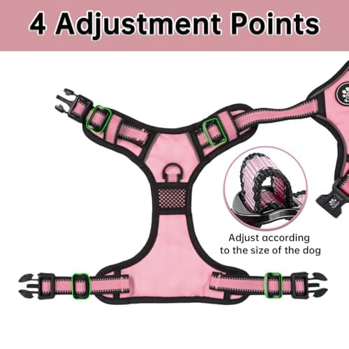NESTROAD No Pull Dog Harness,Adjustable Oxford Medium Dog Harness with Leash,Reflective No-Choke Pet Vest Harness with Easy Control Soft Handle for Small Medium Large Dogs(M,Pink)