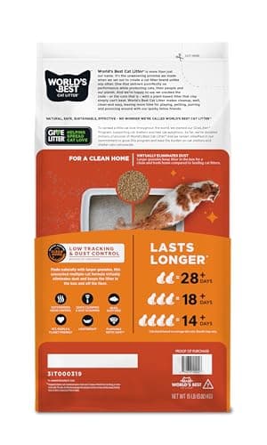 WORLD'S BEST CAT LITTER Low Tracking & Dust Control Multiple Cat Unscented 15-Pounds - Natural Ingredients, Quick Clumping, Flushable & Made in USA - Long-Lasting Odor Control & Easy Scooping