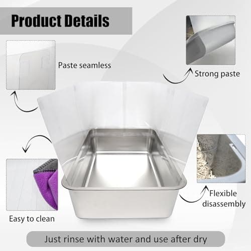 YOILES 3PCS Cat Litter Box Pee Shields,Transparent Easy Clean Splash Guard for Open Top Litter Pan 14.5ร11.5in- Litter Box Not Included (3, Clear)