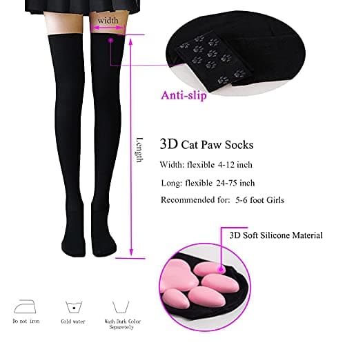 HOMEGYMFREE Cute Cat Paw Mittens Gloves, Kawaii Cat Cosplay Kawaii Soft 3D Toes Beans Fingerless Christmas Cat Claw Paws Pad Sleeve (Black Socks+Long Gloves)