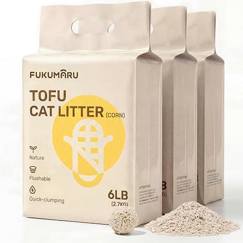 FUKUMARU Tofu Cat Litter - Natural Lightweight Unscented Cat Litter Pellets, Dust Free Quick Clumping, Effective Odor Control, Flushable, Low Tracking, 18 LBS (3 Packs)