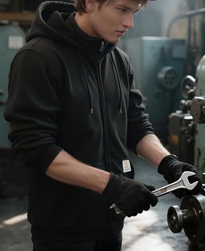 BOCOMAL FR Hoodies Zipper Mock-Neck 14oz Heavyweight Fleece Fire Resistant Hooded Sweatshirts-NFPA2112 CAT2 Black