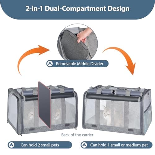 Lawfery Cat Carrier for 2 Cats, Large Soft-Sided Pet Travel Carrier, Dual Compartments, Privacy Protection, Dog Carrier for Small/Medium Dogs, Home & Outdoor Use