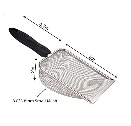 Firsal Cat Litter Scoop Stainless Steel Mesh Scooper Long Handle Deep Shovel Non-Stick Coated Metal Litter Scoop for Litter Box Kitten Pooper Lifter (Hole:3.8mm/Regular Cat Litter Scoop)