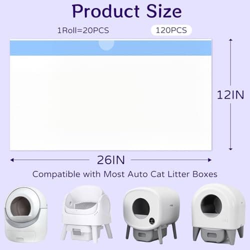 120 Count 26" x 11.8" Automatic Cat Litter Box Bags Compatible with Cmg Fmo Fstg Robot Litter box, Thick Self-Cleaning Cat Litter Box Replacement Liners with Drawstring Heavy Duty