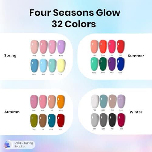 Beetles Gel Nail Polish Kit with U V Light -54 Pcs Gel Nail Kit Four Seasons Glow 32 Colors Set with Base Matte & Glossy Top Coat Soak Off Home Salon Nails DIY Manicure Gifts for Women Teen Girls
