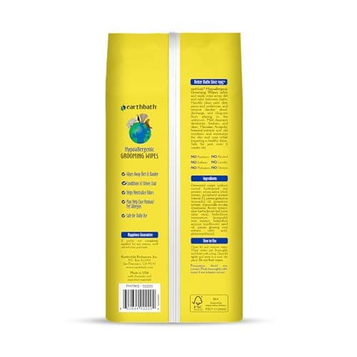 earthbath Dog Grooming Wipes - Dog Wipes for Paws and Butt, Pet Wipes for Dogs & Cats, Helps Itchy & Dry Skin -Fragrance Free, 100 Count (1 Pack)
