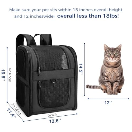Apollo Walker Dog & Cat Carrier Backpack for 4-18lb Pets - Ventilated Safe Design with Padded Back Support, Breathable Mesh Pet Backpack for Hiking, Travel, Outdoor (Black)