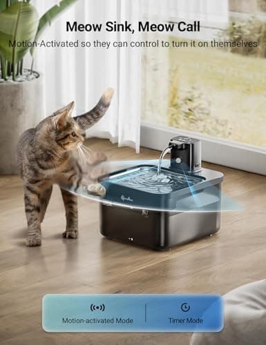 DownyPaws Cat Water Fountain Cordless, 84oz/2.5L Fursink Wireless Pet Water Fountains for Cats Indoor, Battery Operated Cat Drinking Fountain with Motion Sensor, Ultra Quiet Pump, BPA-Free, Black Pro