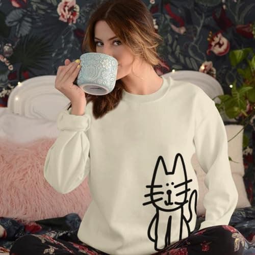 Lytiarul Cat Sweatshirts for Women Graphic Oversized Sweatshirt Funny Long Sleeve Shirt Cute Pullover Fleece Hoodie Tops(Light Apricot,M)