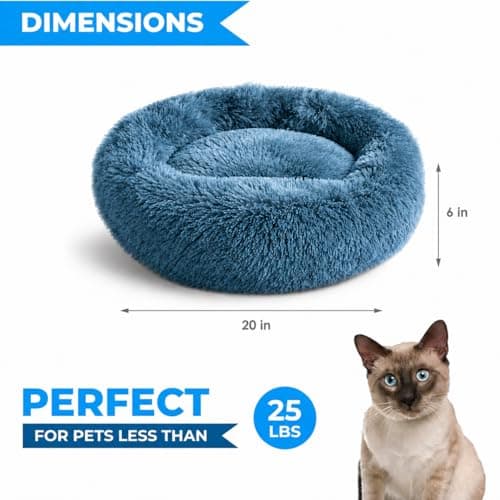 Whiskers & Friends Cat Beds for Indoor Cats, Fluffy Calming Donut Cat Bed, Small Dog Bed Washable - Orthopedic Soft Plush Pet Beds Sized for Kitten to Large Cats & Puppy to Small Dogs - Navy Grey 20''