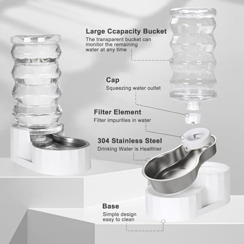 RIZZARI Gravity Dog Water Dispenser: Ion Exchange System with Activated Carbon-Helps Prevent Urinary Stones-8L Large Auto-Refill Stainless Steel Pet Waterer for Busy Owners-Living Room-Backyard