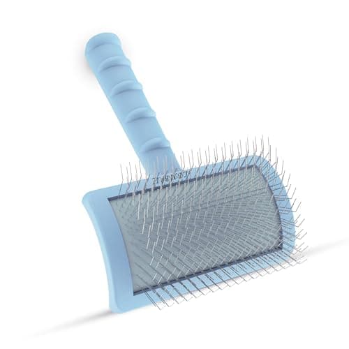 LBMBAIC Slicker Brush for Poodles and Goldendoodles - Curved Brush for Thick, Fluffy, Shedding Fur on Dogs and Cats - Soft, Gentle Pins for Grooming (Blue)