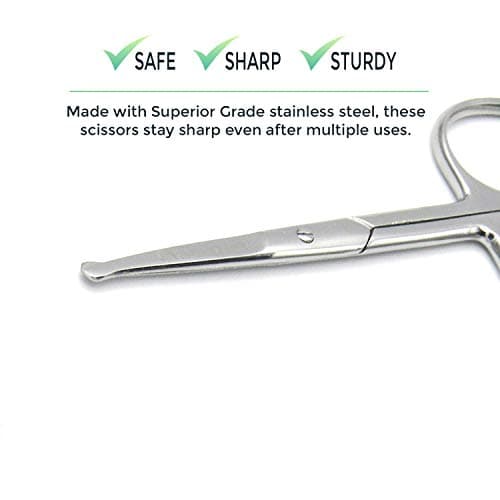 Rounded Stainless Steel Small Facial Hair Scissors, 3.7 Inches - Rounded Tip Scissors for Nose Hair, Mustache, Beard, Eyebrows, Eyelashes & Baby Nails