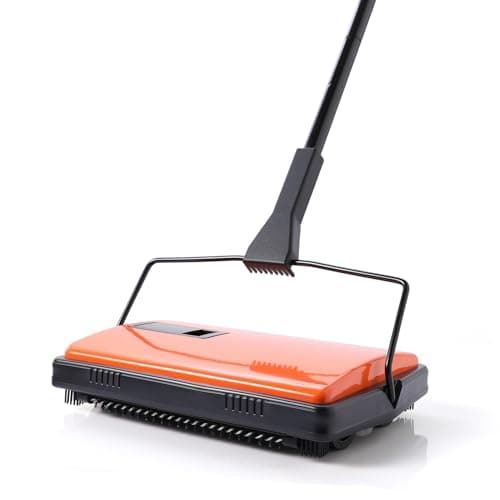 CLEANHOME Manual Carpet Sweeper for Pet Hair - Rotating Brush Floor Sweeper, Lightweight Push Broom for Classroom Rugs, Non-Electric Lint & Crumb Cleaner, Easy-Dump Dustbin, No Batteries Needed