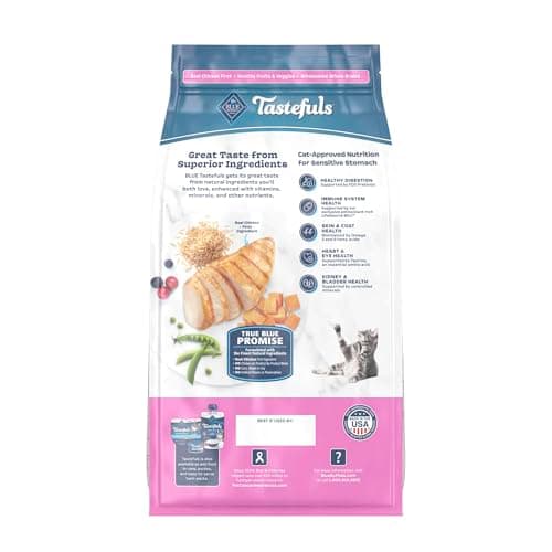 Blue Buffalo Tastefuls Adult Dry Cat Food Sensitive Stomach Formula, Made in the USA with Natural Ingredients, Chicken Recipe, 7-lb Bag