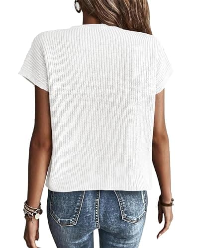 KIRUNDO Spring Summer Short Sleeve Sweater for Women 2026 Casual Sweater Vest Cotton Knit Pullover Tank Tops Fashion Clothing(White, Medium)