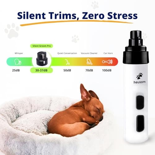 Heusom Silent Groom Pro Pet Nail Grinder | Whisper Quiet Claw Trimmer for Dogs, Cats and Other Animals | Safe & Stress Free Nail Grooming, Ideal for Sensitive Dogs of All Breeds & Sizes