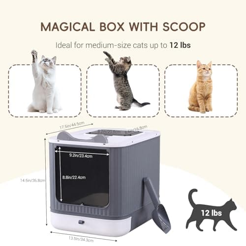 Upgraded Fully Enclosed Cat Litter Box with Lid, Covered Cat Box Enclosure, Anti-Splashing Easy to Clean Kitty Litter Boxes with Drawer, 3 Modes can Use from Kitten to Adult(White&Grey)