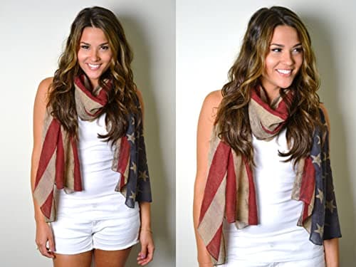 E-Clover Scarfs for Women American Flag Scarf Vintage Patriotic Scarves Shawl for Fall Winter Retro Accessories 4th of July Gifts Red Khaki Blue
