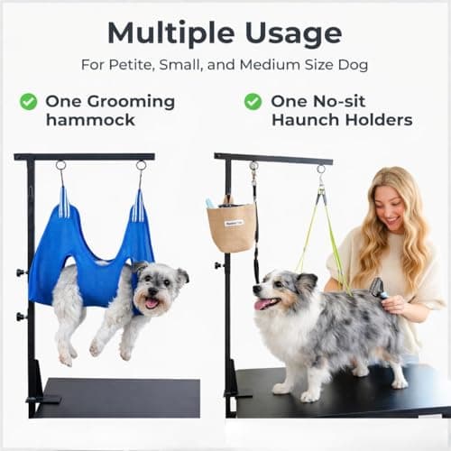 Dog Grooming Kit Adjustable Arm With Clamp: Height 26"-40", Small Dog Sling For Nail Trimming Hammock, no-sit Haunch Holder Leash Loops, Glove, Tool Hanging, Full Home Pet Grooming Supplies Kit, Cats