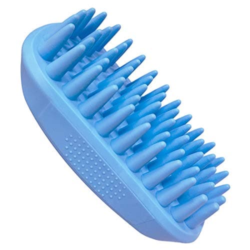 Pet Silicone Shampoo Brush for Long & Short Hair Medium Large Pets Dogs Cats, Anti-skid Rubber Dog Cat Pet Mouse Grooming Shower Bath Brush Massage Comb (Blue (New))