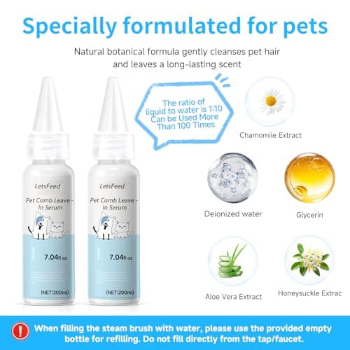 Pet Steam Brush Spray Refill for Dogs & Cats – Concentrated Waterless Shampoo, 3-in-1 Pet Comb Leave-in Serum, Self Cleaning Pet Comb for Shedding & Hair Removal, 2*Shampoo(Steam Brush Not Included)
