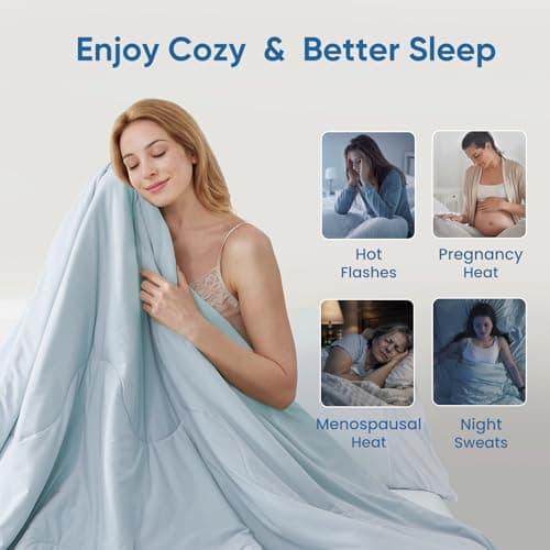 Snuggle Sac Natural Viscose Cooling Comforter Queen Size, Lightweight Breathable Silky Cooling Bedding with Q-Max>0.45 for Bedroom, Home Decor, Hot Sleepers & Night Sweats, Ice Blue 90"x90"