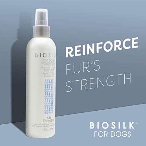 BioSilk for Dogs Silk Therapy Deep Moisture Waterless Shampoo Spray, No Rinse Between-Bath Dog Grooming Spray, Sulfate and Paraben Free, pH Balanced, Made in USA, 8 Fl Oz