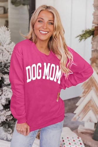 KNEYATTA Dog Mom Sweatshirt Women Dog Lover Sweatshirt Funny Graphic Fall Sweatshirts Mom Pullover Tops Pink