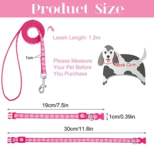 BOUMUSOE 2 Packs Dog Collar and Leash Set, Puppy Collar and Lead Set Quick Release Buckle Adjustable Paw Print Puppy Collar Soft Nylon Pet Collar for Puppy Small Dogs