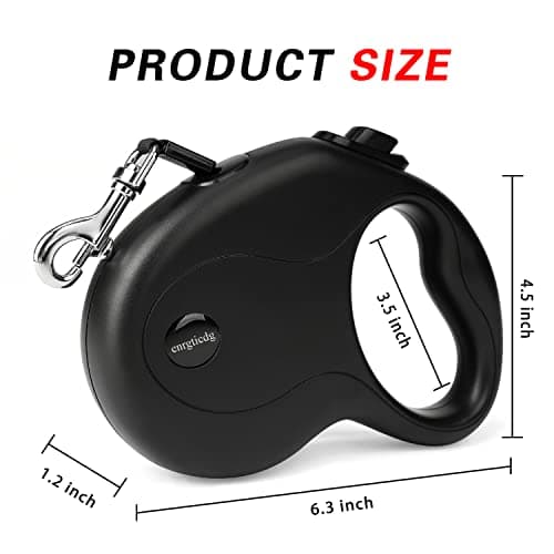 enrgticdg 16Ft Retractable Dog Leash,Light Weight Leash for Small to Medium Dogs/Cats Up to 50lbs,Stainless Steel Spring Strong Nylon Tape, Tangle Free, One-Handed Brake.(Black)
