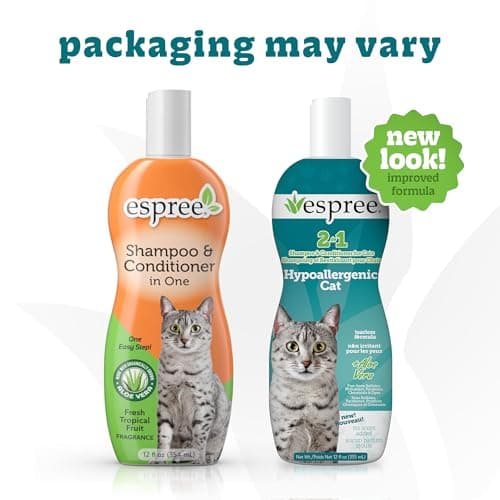 Espree Hypoallergenic Cat Shampoo & Conditioner, Tearless Formula with Aloe Vera, Sulfate-Free, Paraben-Free, Harsh Chemical and Dye-Free, Safe for Sensitive Skin, 12oz