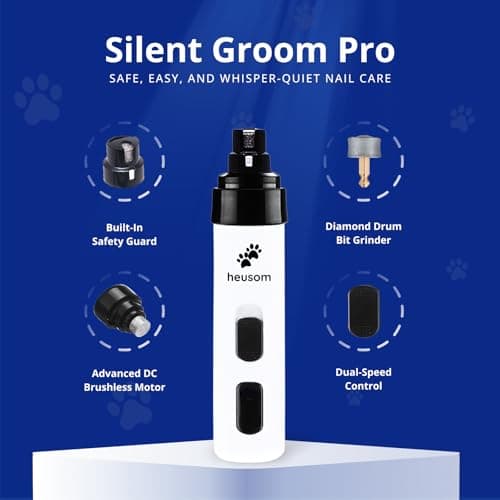 Heusom Silent Groom Pro Pet Nail Grinder | Whisper Quiet Claw Trimmer for Dogs, Cats and Other Animals | Safe & Stress Free Nail Grooming, Ideal for Sensitive Dogs of All Breeds & Sizes
