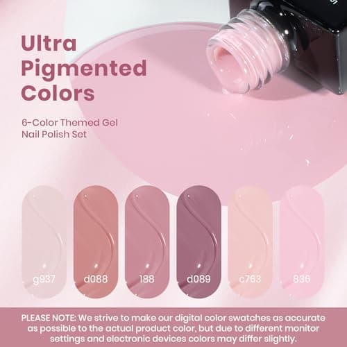 Beetles Nude Pink Gel Polish Set - 6 Colors Spring Gel Nail Polish Set, Nude Light Baby Pink Colors, DIY Salon Home Manicure Long Lasting Soak Off UV LED Nail Lamp Cozy Palette
