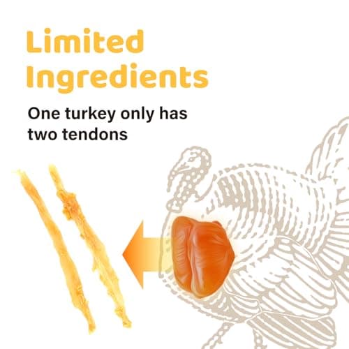 iPaw Turkey Tendons for Dogs, Single Protein, Hypoallergenic, All Natural Human Grade Puppy Chew, Rawhide Alternative Dog Treats, 1 Pack Strip (Large)
