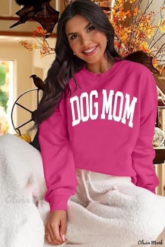 KNEYATTA Dog Mom Sweatshirt Women Dog Lover Sweatshirt Funny Graphic Fall Sweatshirts Mom Pullover Tops Pink