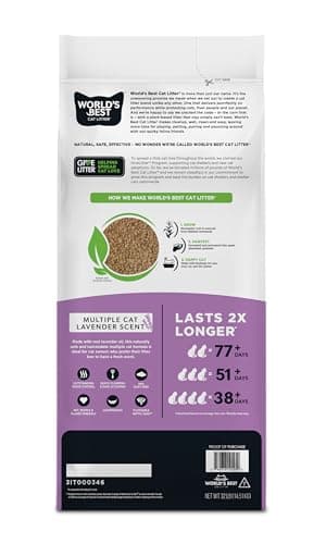 WORLD'S BEST CAT LITTER Multiple Cat Lavender Scented 32-Pounds - Natural Ingredients, Quick Clumping, Flushable, 99% Dust Free & Made in USA - Calming Fragrance & Long-Lasting Odor Control