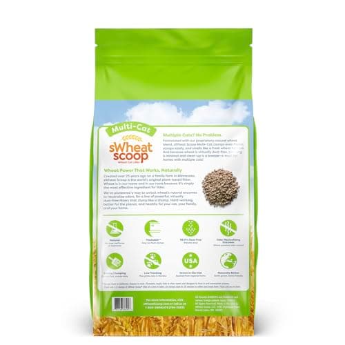 sWheat Scoop Natural Wheat Multi-Cat Litter, Superior Clumping with Odor Neutralizing Enzymes, 25 Pound Bag