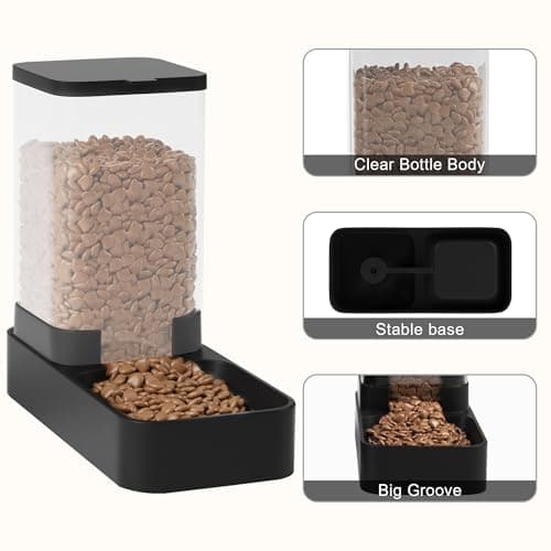 Wefeedy Automatic Cat Feeder and Water Dispenser in Set with Pet Food Bowl,Gravity Dog Waterer and Food Feeder for Small Medium Dog Cat Puppy Kitten Large Capacity(3.3L,Black)